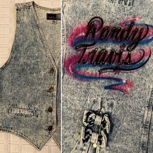 Vintage Pinot Noir Randy Travis Airbrushed Denim Vest 90s Western Stage Coach
